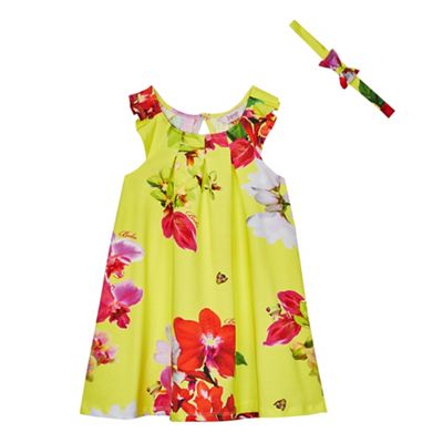 Girls' yellow floral print dress